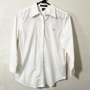 👽2/$30 Lauren Ralph Lauren White 3/4 Sleeve Button Down Blouse